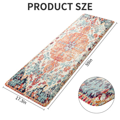 MAYHMYO Boho Kitchen Mat Anti Fatigue Ethnic Kitchen Cushioned Floor Mat Orange Blue Kitchen Rugs Non Slip Cool Rugs for Kitchen Office
