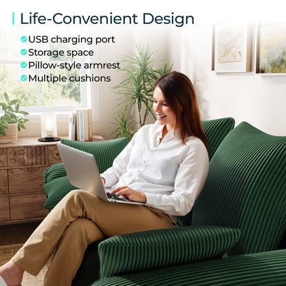 LINSY HOME Sectional Loveseat Sofa with Pull Out Chaise (Green, 62.5'')