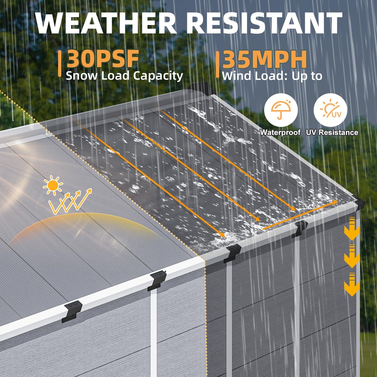 MELLCOM 8 x 10 FT Resin Outdoor Storage Shed with Windows, Outdoor Storage Tool Shed with Floor and Lockable Door, Resin Garden Shed for Garbage Can, Bike, Lawnmower