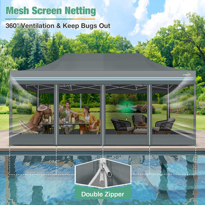 COBIZI 10x20 Canopy Tent, Heavy Duty Pop up Canopy with Sidewalls, Waterproof Easy Setup Canopy with Mosquito Netting, Outdoor Instant Screen Tents for Parties, Wedding with Roller Bag, Gray