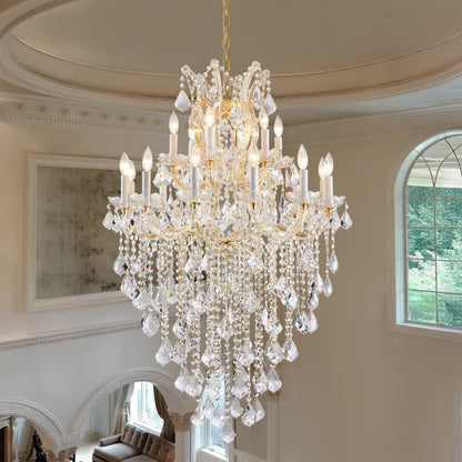 DUNFIZZ Large Modern Gold Crystal Chandeliers 18-Light Foyer Chandelier for High Ceiling Maria Theresa Crystal Chandelier Light Fixture for Living Room Staircase Entryway Hallway, H45 x W31