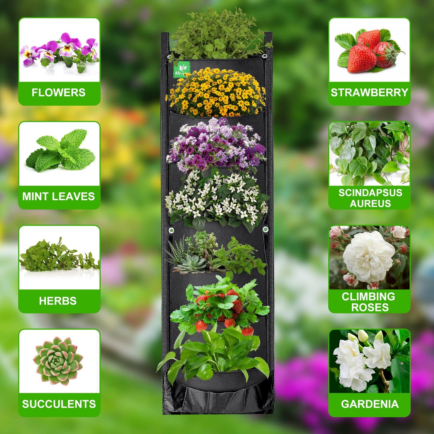 Meiwo New Upgraded Deeper and Bigger 7 Pocket Hanging Vertical Garden Wall Planter For Yard Garden Home Decoration