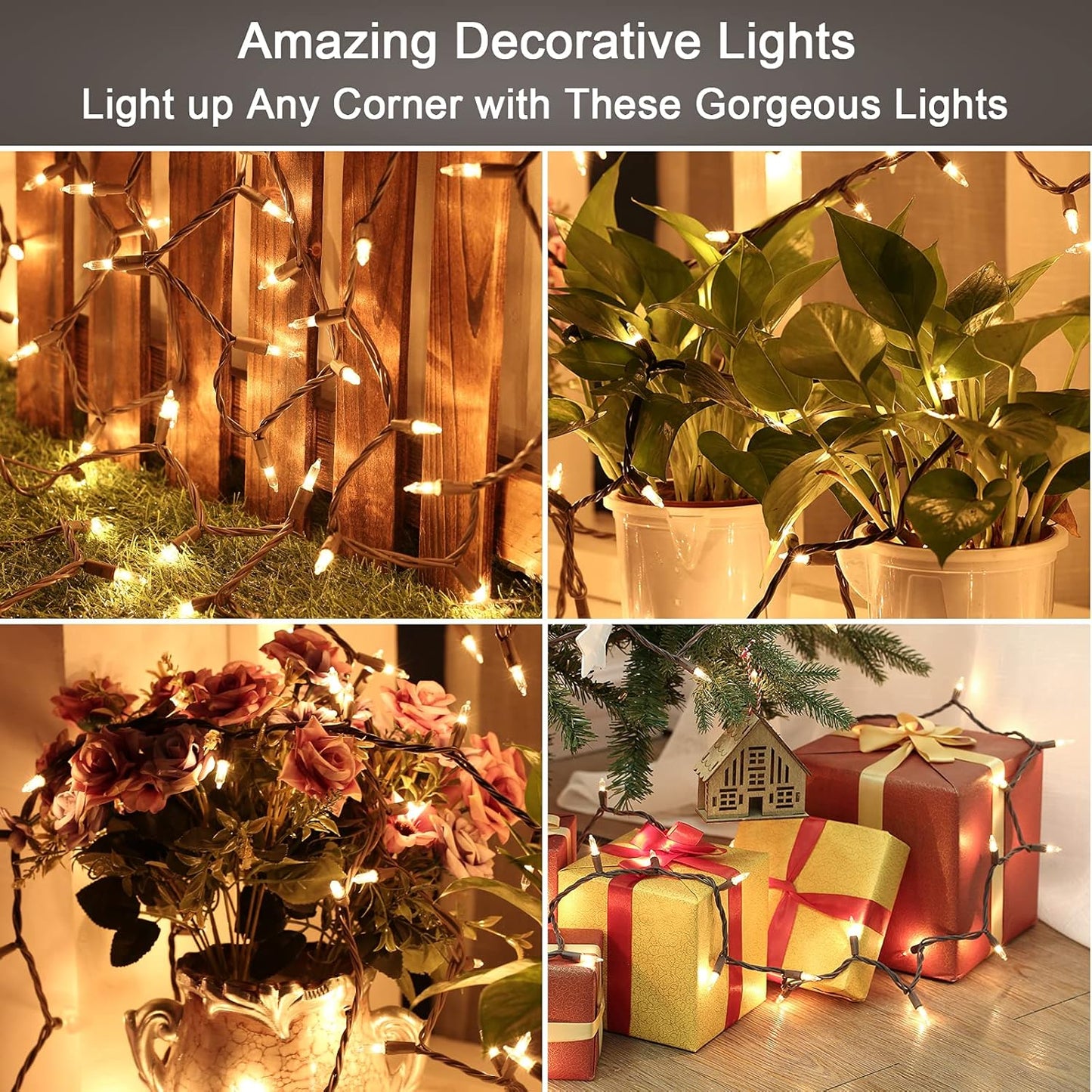 ODEETRONIC Twinkle String Lights, 21.63ft 100 Count Incandescent Brown Christmas Lights for Indoor Outdoor Decor