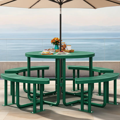 YITAHOME Coated Steel Picnic Table, 46" Heavy Duty Outdoor Picnic Table w/Sturdy Steel Frame & Umbrella Hole for Yard Patio Lawn Party, Round, Green