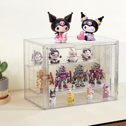 Clear Acrylic Display Case Upgrade 4 Tier Figure Display Cases with 3 Movable Dividers, Stackable Display Box Showcase with Magnetic Door for Collectibles (Large-1pack)
