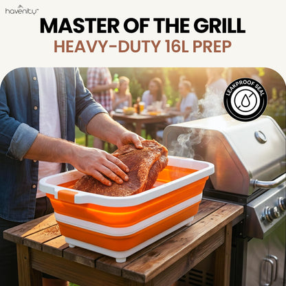 Havenity BBQ Prep Tub 2 Pack (8L+16L) - Multifunctional Collapsible Camping Cutting Board with Upgraded Locking Lid, Meal Prep Meat Storage Container Perfect for Grilling, Outdoor (Large + XL)