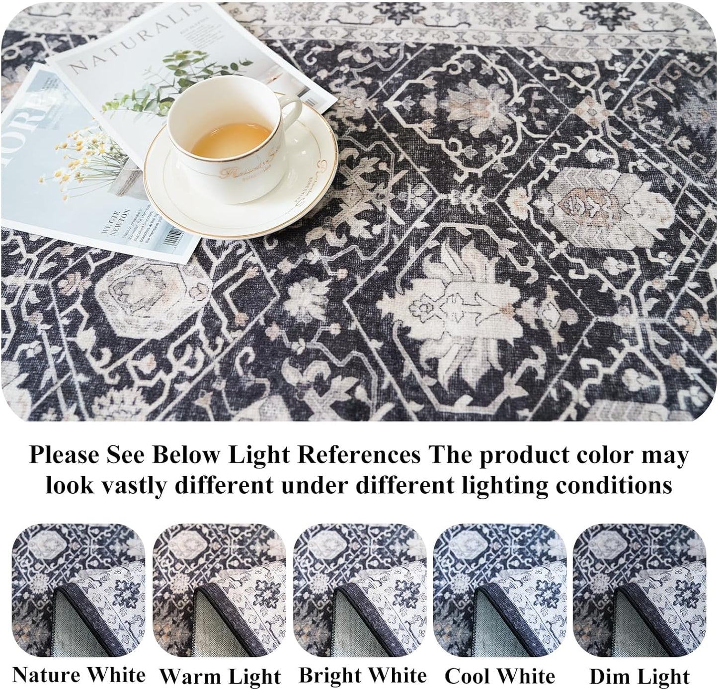 Skiennix 2x4 Washable Area Rug - Stain Resistant Kitchen Runner | Ultra Soft Non-Slip Indoor Carpet in Black