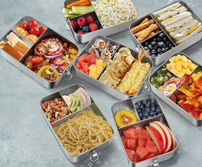 Leonyo 18/10 Stainless Steel Bento Box 28oz, 850ml Metal Lunch Box with Removable Divider, 3 Compartments Stainless Steel Food Snack Lunch Containers for Woman Man, Leak-Proof, Dishwasher Safe