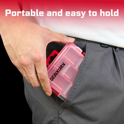 Geinxurn Small Flat Storage Parts Organizer, 4Pcs Red Portable Transparent Plastic Small Parts Tools Box with Removable Dividers, Screwdriver Bit Cases Storage(4 Pieces)