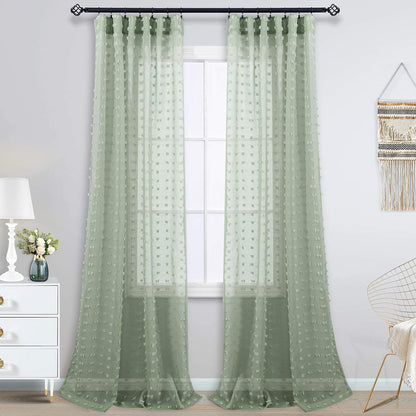 2 84 Inches Pocket,52x84 KOUFALL Panels Boho Curtains Long for Living Room Bedroom Sage Green Decor Pom Pom Design