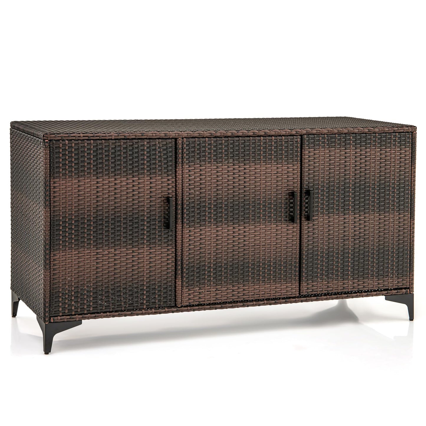 Giantex 84-Gallon Wicker Deck Box - Patio Storage Cabinet, 3-Door PE Rattan Storage Container with Removable Shelves, Indoor & Outdoor Package Box for Porch, Patio Furniture Cushions Tools (Brown)