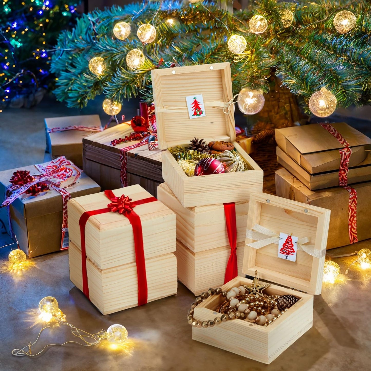 Bright Creations Wooden Box Set with Hinged Lids - 6-Pack, 3.5 x 3.5 x 2 In, Pinewood - Unfinished Boxes with Lids for Crafts & Paintable DIY Storage with Magnetic Closure for Jewelry & Craft Supplies
