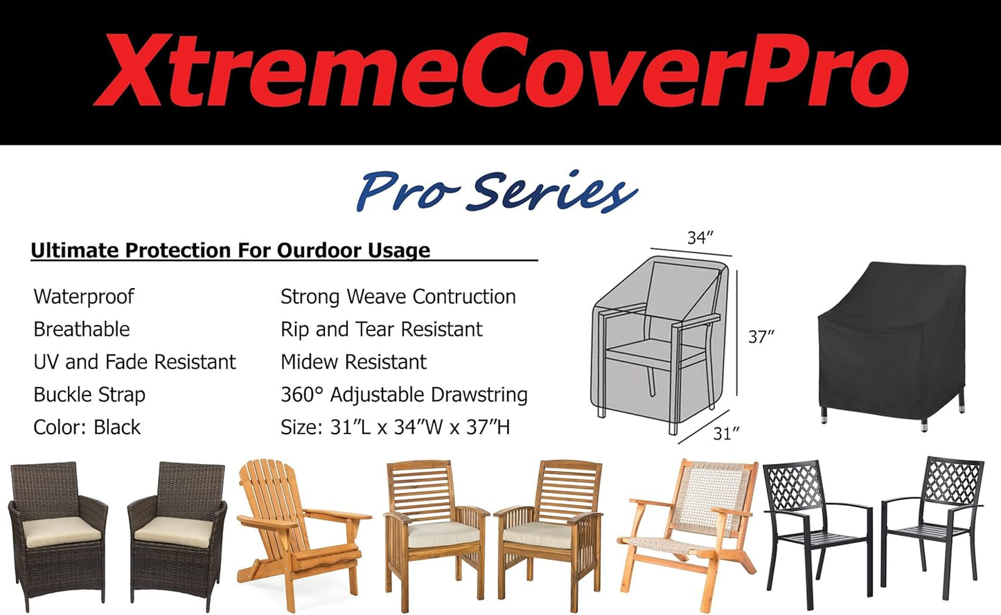 31L 34W 37H armless 31 inches 34 inches 37 inches UV-Proof Waterproof Furniture Patio Cover x x Breathable dust Proof
