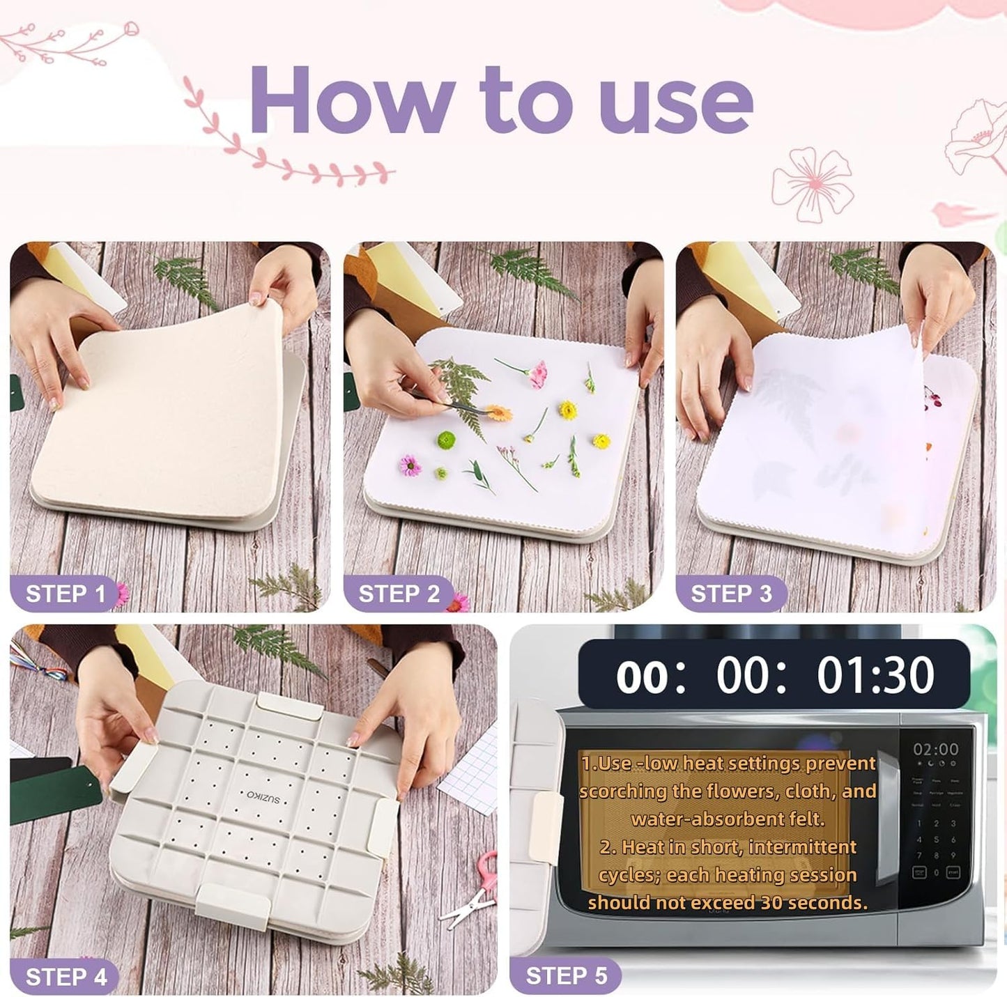 Suziko 9 Inch Microwave Flower Press Kit with Photo Frame - Quick Dry Flower Pressing Machine with Reusable Fabric, Ideal Gift for Flower Lovers