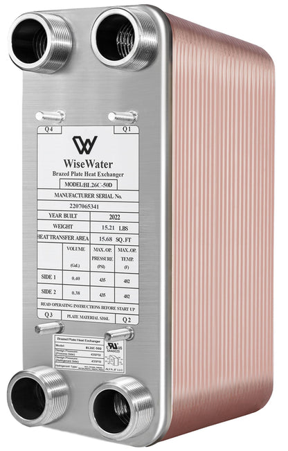 AB Plate Heat Exchanger, 5"x12" 50 Plates Water To Water Heat Exchanger, Copper/SS316L Stainless Steel Brazed Plate Heat Exchanger For Floor Heating, Water Heating, Snow Melting
