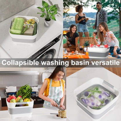 MontNorth 2.4 Gal Collapsbile Wash Basin with Drian Plug,9L Dish Pan for Soaking Baby Bottles,Portable Sink, Multiuse Foldable Bucket,Ice Beverage Tubs for Camping, Vegetable Washing, RV (Gray)