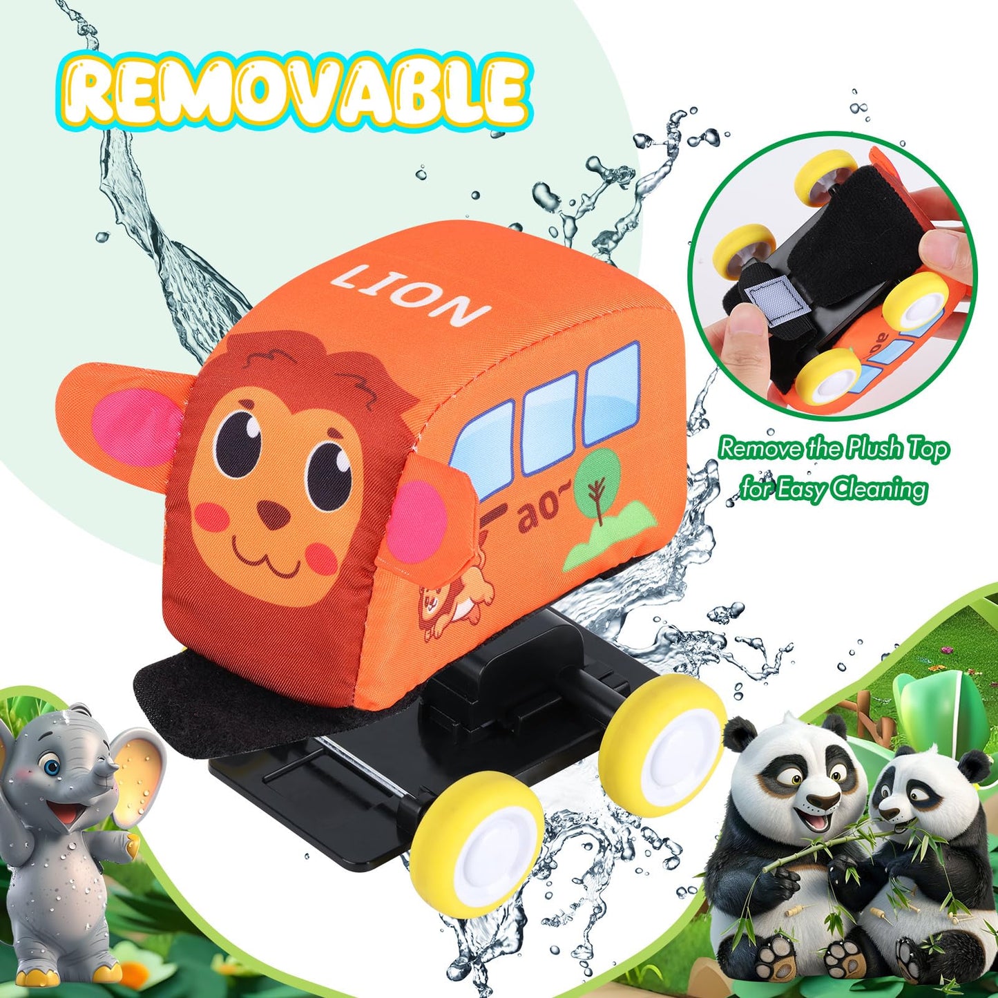 Pull Back Vehicle Set - Soft Baby Toy Set with 4 Cute Animal Cars, First Birthday Gifts for Toddler Toys Age 1-3