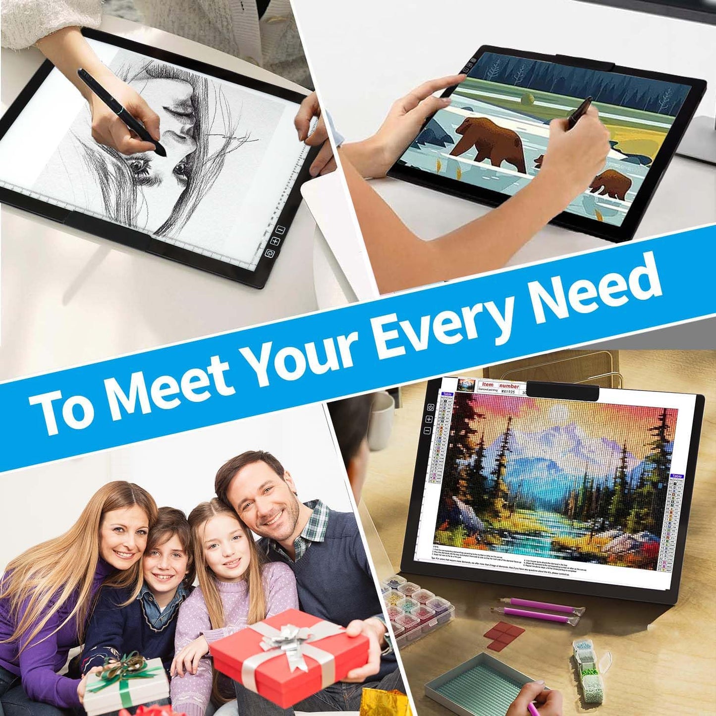 Zocelight Rechargeable A4 Light pad with Stand & Clip for Diamond Painting,Light Box with 6 Levels of Brightness,Diamond Art Kits for Adults,Wireless Light Table for Diamond Art,tracing,Weeding Vinyl