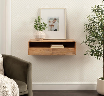 Kate and Laurel Kato Modern Floating Console Table for Entryway, 30 x 10 x 9, Natural Wood, Decorative Transitional Floating Entryway Table with Storage Drawers for Living Room Storage Wall Shelf