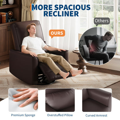 IDEALHOUSE Swivel Rocking Nursery Recliner Chair Rocker Recliner Glider Deep Seat PU Leather Sofa Chair with high Backrest for Nursery, Living Room, Bedroom & Home Movie Theater (Dark Brown)