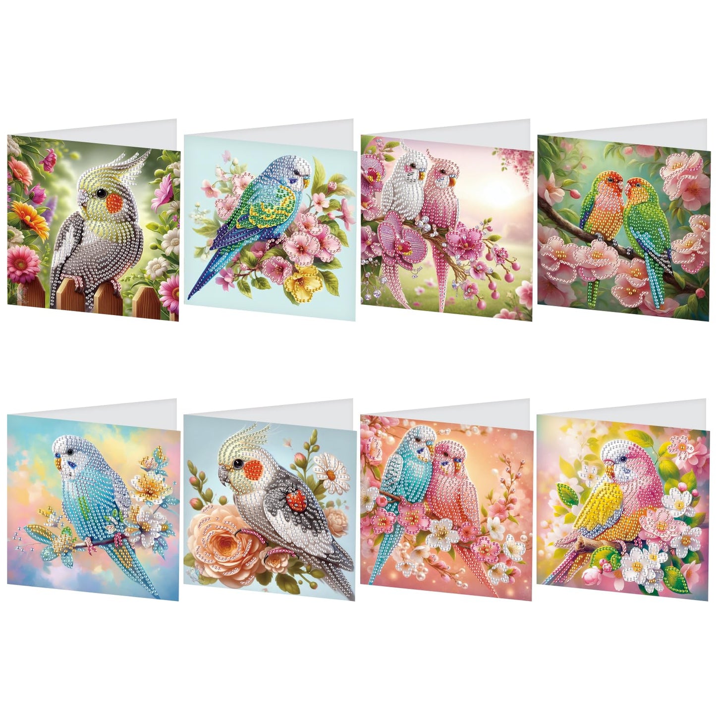 JISHSHAY 8 PCS Diamond Art Greeting Cards Bird Diamond Painting Birthday Cards Animal Gem Art Bird Gem Painting Mosaic Kits for Adults for Thanksgiving Anniversary Valentine Graduation All-Occasion