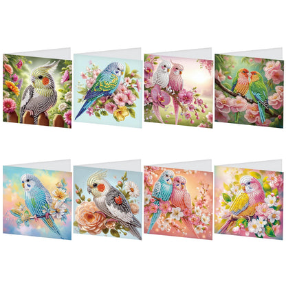 JISHSHAY 8 PCS Diamond Art Greeting Cards Bird Diamond Painting Birthday Cards Animal Gem Art Bird Gem Painting Mosaic Kits for Adults for Thanksgiving Anniversary Valentine Graduation All-Occasion