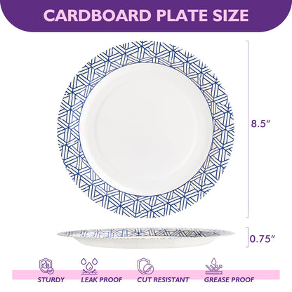 PACKINNO Disposable Paper Plates 8.5 Inch 300 Count, Soak Proof and Cut Resistant Heavy Duty Paper Plates Bulk for Parties, Picnics, Camping, and Everyday Meals