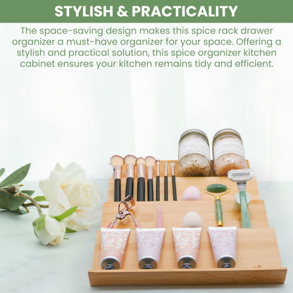 Sweet Living 4 tier spice rack drawer organizer for Kitchen Cabinets | Wooden spice drawer organizer, Space-Saving kitchen drawer organizer for Neat In-Drawer Spice Storage