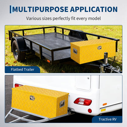 IDEALHOUSE Heavy Duty Aluminum Truck Bed Tool Box, 36x15x15 in - Lockable, Weatherproof Storage Chest with Gas Strut Lid, Organizer Tray, Side Handles, for Pickup, Trailer, RV - Five-Striped Yellow
