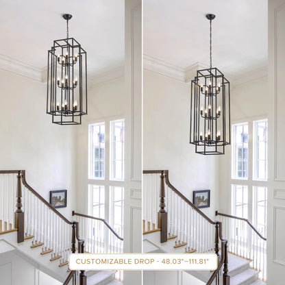 Xuridongsheng 15-Light Lantern Chandelier for Foyer Large Black High Ceiling Chandelier with 3-Tier Candle Design, Modern Farmhouse Entryway Lighting Fixture for Staircase, Two Story Living Room, E12