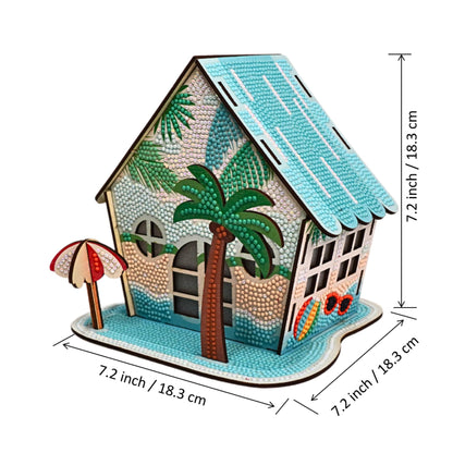 3D Diamond Painting Cabin Kit – DIY Full Drill Miniature House Craft with Rhinestones, Decorative Building Set for Adults & Teens (Beach House Cabin)