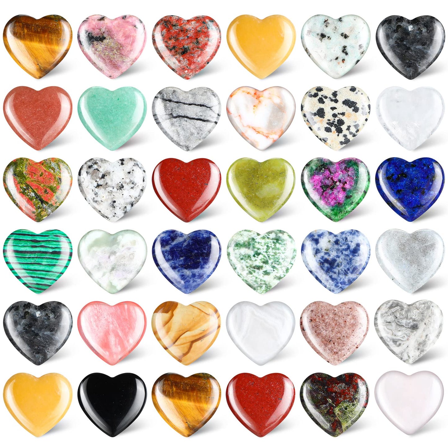 Nuenen 40 Pcs 0.8 Inch Heart Shaped Crystal Worry Stone Bulk Heart Rock Tiny Trinkets Healing Crystal Gemstone Employee Appreciation Gifts Palm Pocket Love Carved Rock for Mom Women Meditation