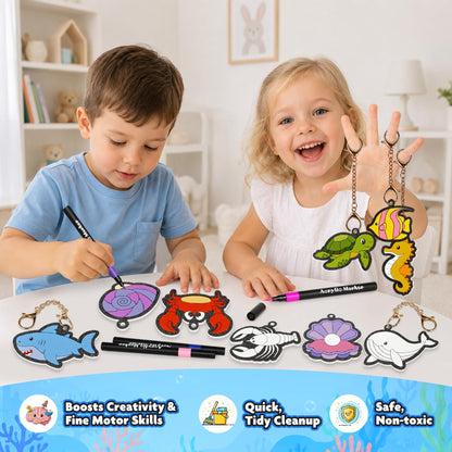 CZTCDP 3D Art Kit, Ocean Animals Magic Foam Texture Painting Set, 15 Pcs Mess Free Craft Kit for Kids – Screen Free Play, Creative Birthday Christmas Gift for Boys and Girls Ages 3-10