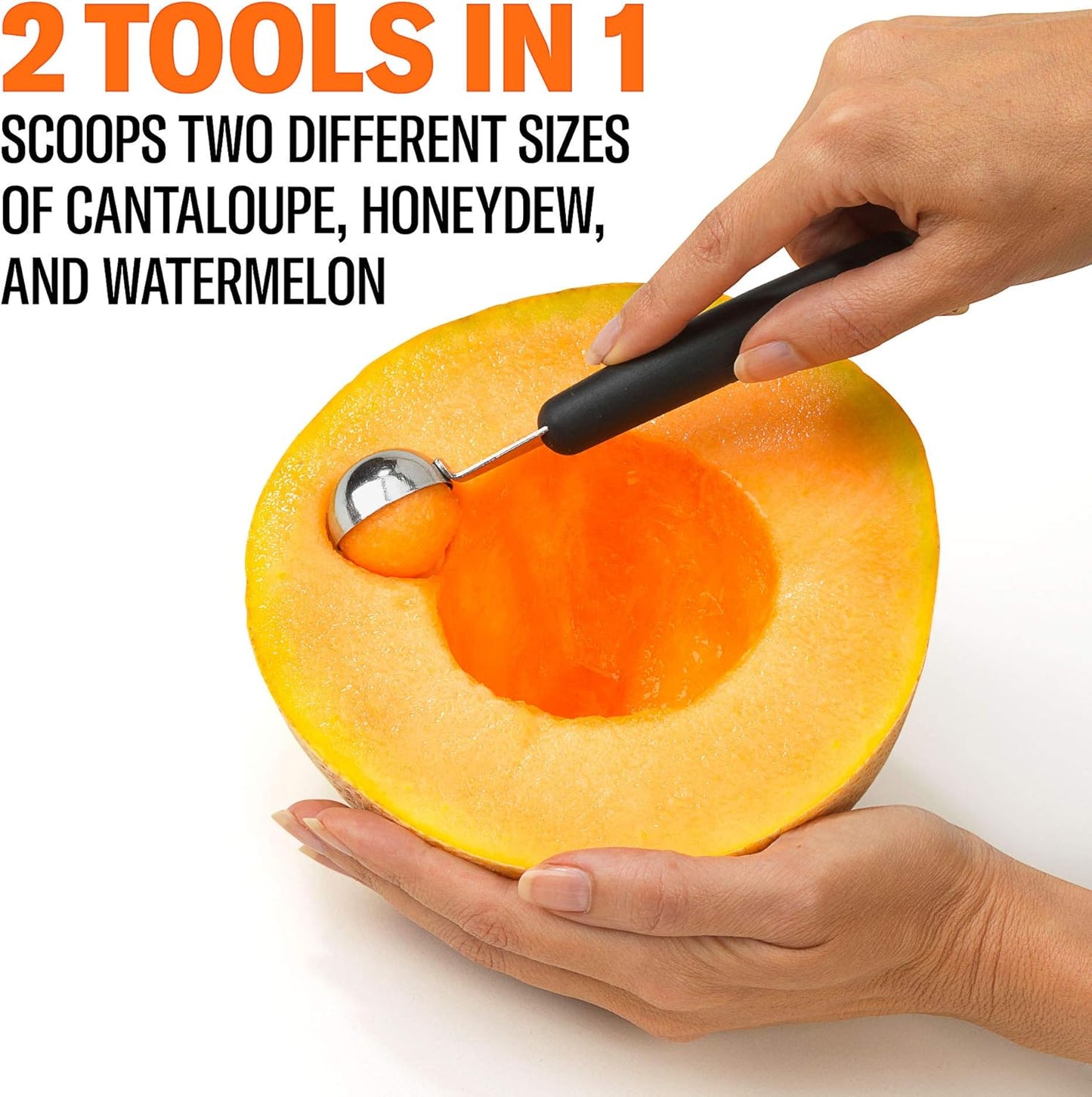 GoodCook Touch 2-in-1 Stainless Steel Melon Baller and Fruit and Veggie Corer Scoop, Silver/Black