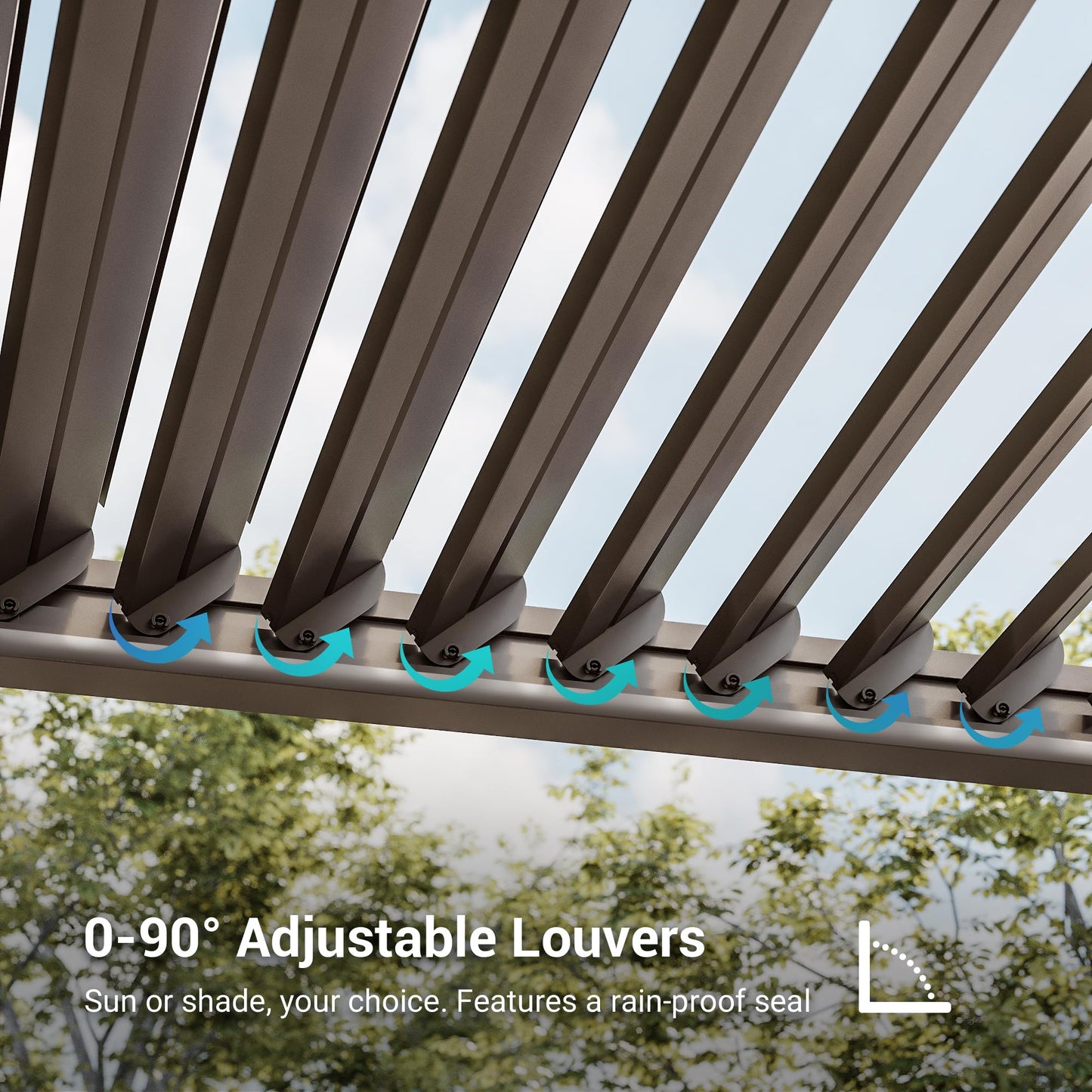 SANLUCE Patio LED Louvered Pergola, 12x20 Ft Outdoor Metal Pergolas with Adjustable Roof and LED Strip Lights, Easy Assembly Outdoor Pergola for Patio, Garden, Deck, Backyard(Brown)