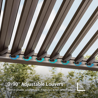 SANLUCE Patio LED Louvered Pergola, 12x20 Ft Outdoor Metal Pergolas with Adjustable Roof and LED Strip Lights, Easy Assembly Outdoor Pergola for Patio, Garden, Deck, Backyard(Brown)