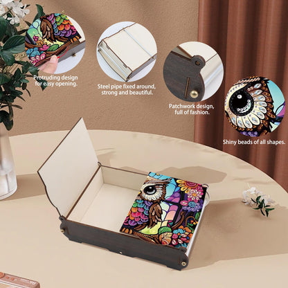 antor DIY Diamond Painting Wooden Storage Box, Owl Creative Special Shaped Rhinestone Art Flip Cover Jewelry Organizer Gift Case, Handmade Art Desktop Decor