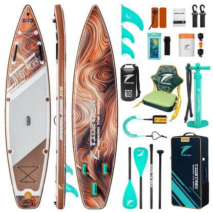TIDETREK 11'6" Inflatable Stand Up Paddle Boards, Premium SUP Accessories, Non-Slip Comfort Deck for Youth & Adults (Amber Drift/Kayak Seat)
