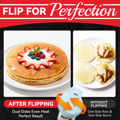 SugarWhisk Flip Pancake Maker Machine, Ceramic Coated Pancake Pan for 6.5 Inch Pancakes, Omelette, Crepe & Quesadilla, Frittata, Double Sided Omelette Pan Nonstick, Pale Blue