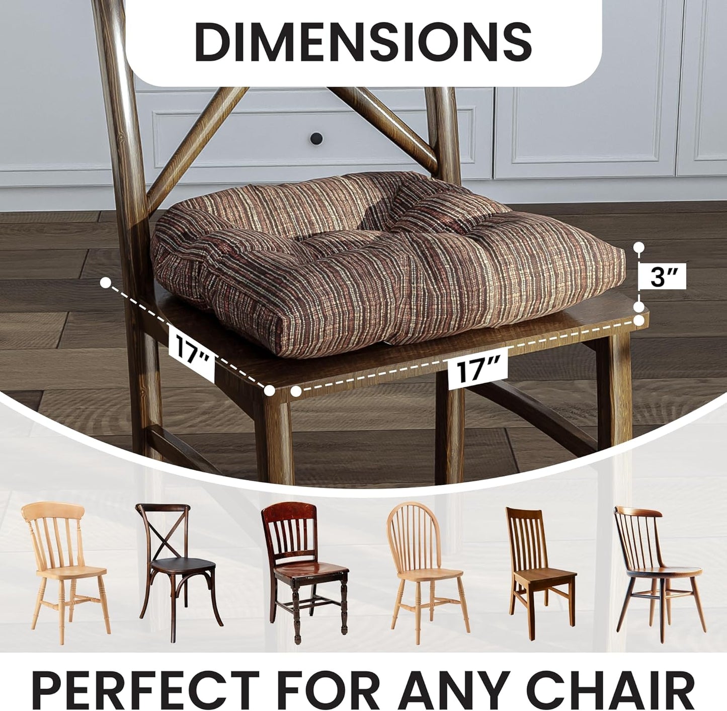 Klear Vu Gripper Overstuffed Universal Non-Slip Dining Chair Cushions, 2 Count for Kitchen Decor, Chenille Chocolate