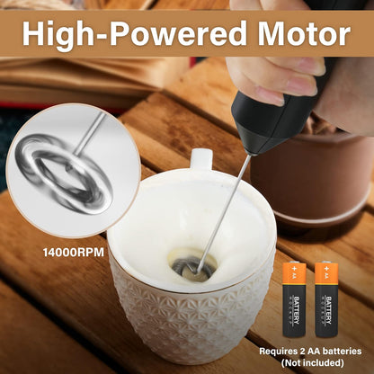 YSSOA Electric Milk Frother Handheld with Stainless Steel Stand, Battery Operated Whisk Mixer for Coffee, Frappe,