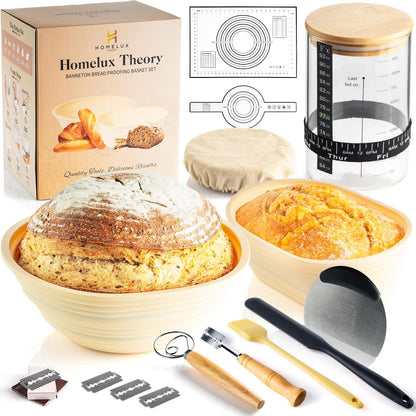 14pcs Sourdough Starter Kit, Bread Making Kit & Sourdough Bread Baking Supplies Kit, Banneton Basket Kit for Sourdough