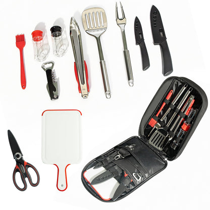 12 Pcs Camping Cooking Utensil Set, Camp Kitchen Set with Organizer Bag, Stainless Steel Outdoor Cooking and Grilling Utensil Organizer for Travel, Picnics, Camping, BBQs, Parties