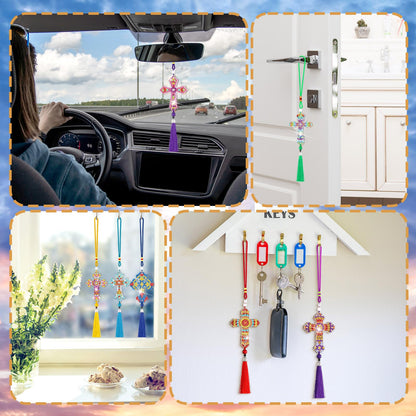 JenPen 12 Pcs Cross Diamond Art Kits Car Ornaments Double Sided Religious Cross Diamond Painting DIY 5d Christmas Painting Keychains Kits for Adults DIY Crafts