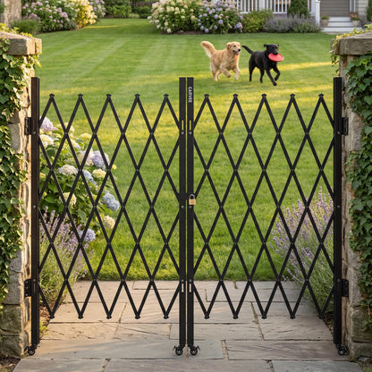 12.5FT Metal Expandable Mobile Barricade,Industrial Folding Security Gate Driveway Gate, Retractable Retractable Gate Outdoor,Folding Safety Barricade with Casters