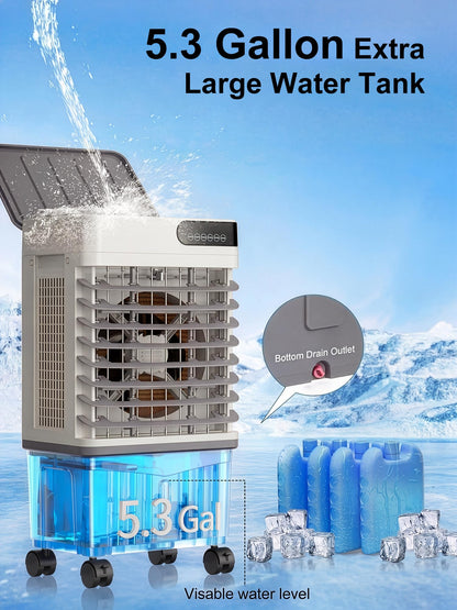 Uthfy Swamp Cooler, 30 Inch Evaporative Air Cooler with 5.3 Gal Large Water Tank, 1800 CFM, 120° Oscillation, 3 Modes & 3 Speeds, Remote, 12 H Timer, 4 Ice Packs, Portable Air Conditioner for Outdoor