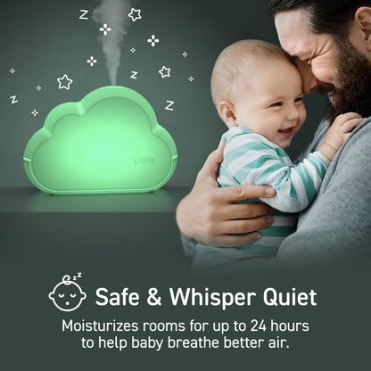 Pure Enrichment PureBaby Cloud Ultrasonic Cool Mist Humidifier Quiet Variable Mist for up to 24 Hrs Ideal for Baby Nurseries & Kids Bedrooms to Relieve Congestion Colds & Coughs, Night Light, BPA-Free