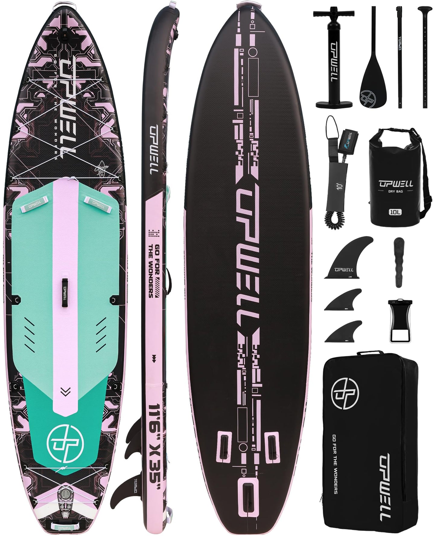 UPWELL 11'6"×35" Extra Wide Inflatable Paddle Board, Stand Up Paddle Board, Sup Paddle Boards for Adults, Mech Pink