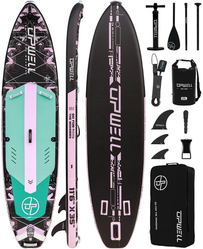 UPWELL 11'6"×35" Extra Wide Inflatable Paddle Board, Stand Up Paddle Board, Sup Paddle Boards for Adults, Mech Pink