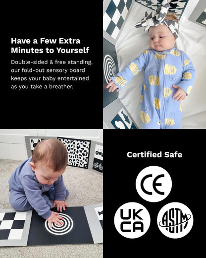 Samuel Sensory Board for Babies - Supersized Black and White Baby Cards for Developmental Newborn Tummy Time Toys - 100cm Newborn Black & White Toys for 0-3 Months & Older - Thick Stand Up Board No. 1